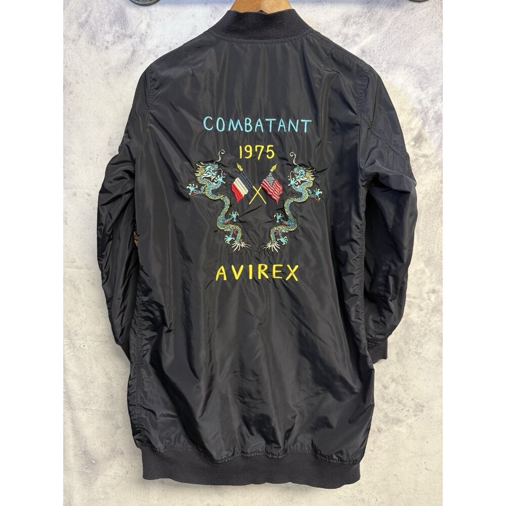 Avirex Souvenir Jacket Mens Medium Black Japanese Embroidered Combatant 1975